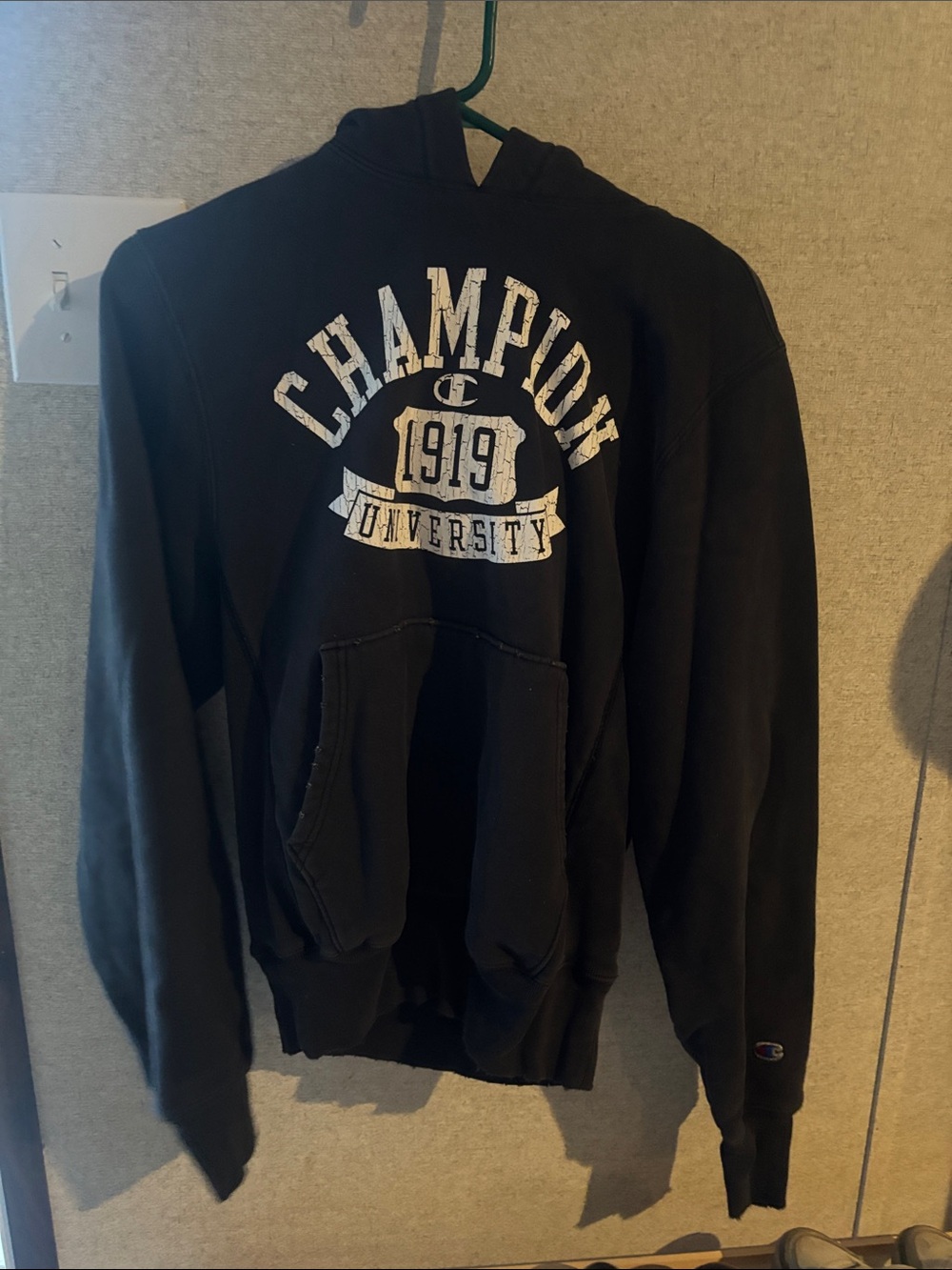 Champion Black Hoodie with White '1919 University' Graphic